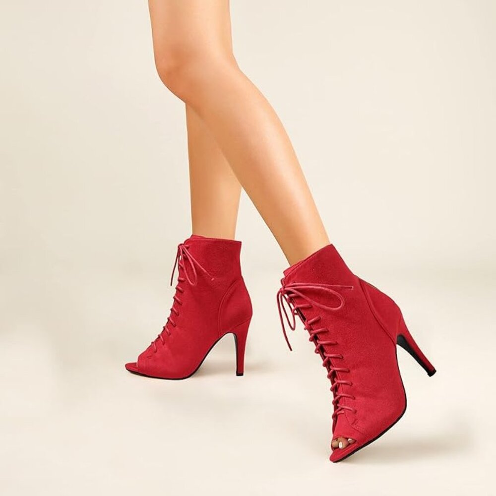 High Heel Ankle Red Boots